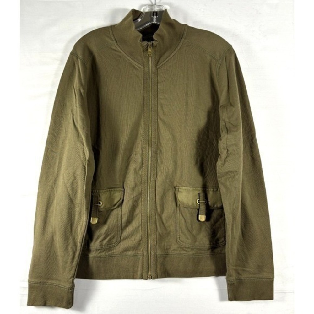 Lauren Jean Co green jacket‎  brass detail front pockets mock neck XL